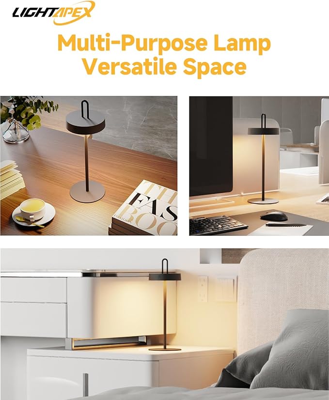 Lightapex 2-Pack Cordless Table Lamps – Portable Rechargeable Bedside Lamps with Stepless Dimming and Touch Control, Modern Nightstand Lamps for Bedroom, Living Room, Patio and Reading（White）