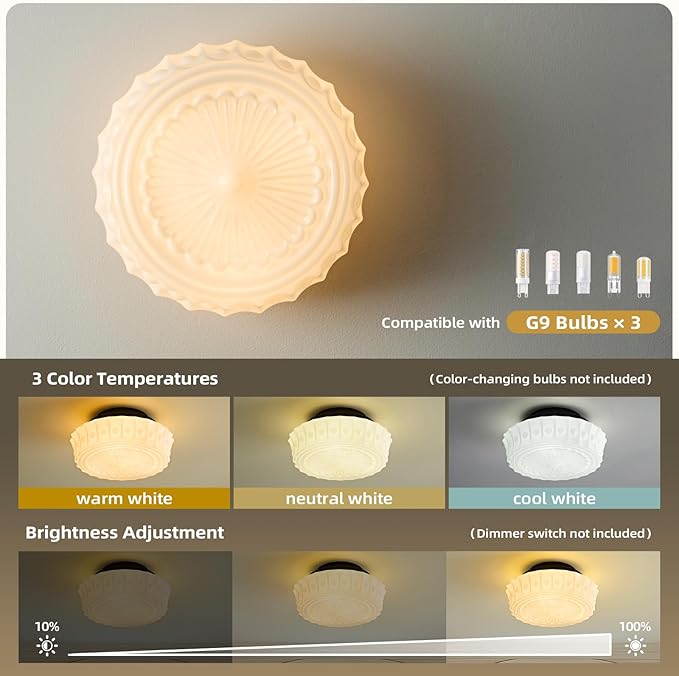 Milk Glass Schoolhouse Ceiling Light - Small 12 Inch Vintage Mid Century Modern Flush Mount Lighting Fixtures - Antique Art Deco Lamp for Hallway Bedroom Kitchen Entryway Laundry Foyer Bathroom Hall - Aura Lighting