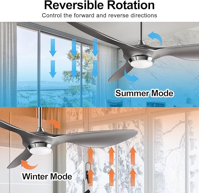 reiga 52 Inch Modern Smart Wifi Ceiling Fan with Light and Remote Control, Living Room Bedroom patio 3 Blade Ceiling Fans with Reversible Mute DC Motor, Silver - Aura Lighting