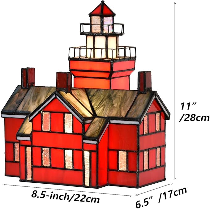 Bieye L10926 Big Bay Point Lighthouse Tiffany Style Stained Glass Accent Table Lamp for Home Decor