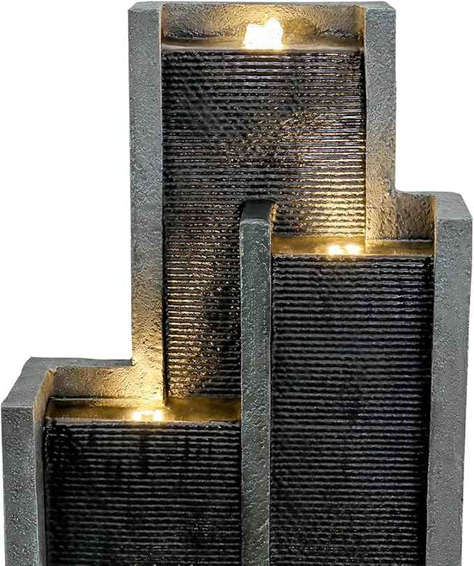 SunJet 5-Tiers Indoor/Outdoor Garden Water Fountain - 50.7inches Modern Floor-Standing Cascading Water Feature - Suitable for Deck, Patio, Porch, Yard Decor