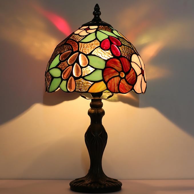 Tiffany Style Lamp Stained Glass Table Lamp 8 x 14.5 Mini Accent Light Grape Design Small Decorative Bedside Reading Memory Lamp