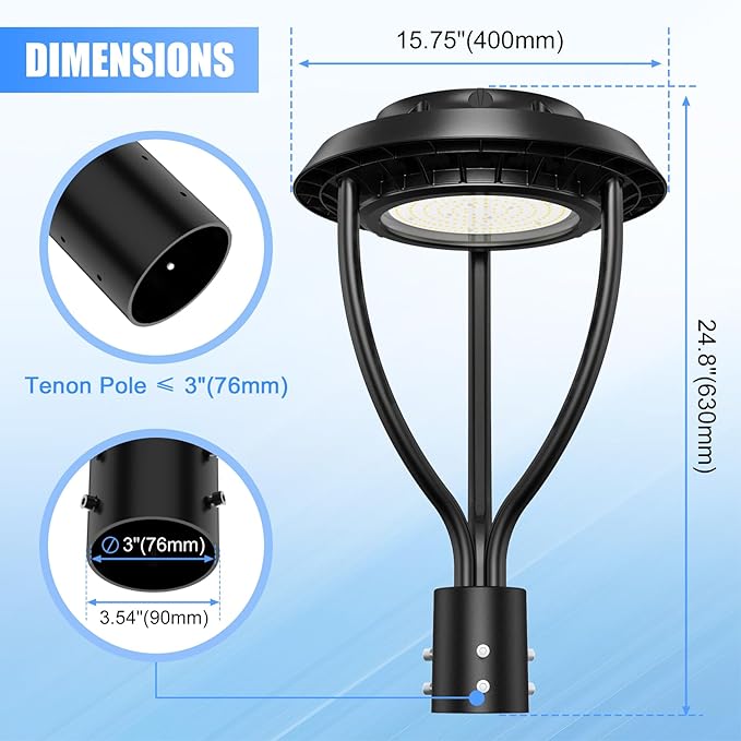 10Pack LED Post Top Light 150W 120W 90W Adjustable with Dusk to Dawn Photocell,22500LM 5000K Outdoor Pole Lights, IP65 Waterproof Outdoor Post Light Fixtures for Garden Yard ETL DLC Listed - Aura Lighting