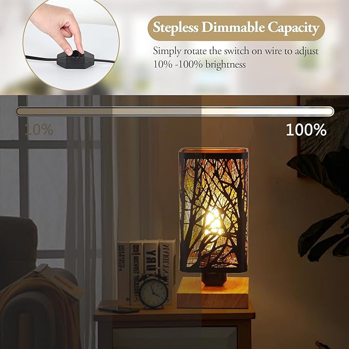 Rustic Table Lamp set of 2 with Dimmer, Small Black Industry Metal bedside Lamp fully Dimmable , Night Light for Kids, Bedroom Nightstands Lamp, Lamp for Living Room End Tables side Decoration