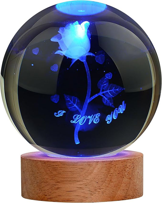 Rose Lamp Cute Gifts for Women, Large 3D Rose Night Light, Crystal Light up Rose Lamp 16 Color Changing with Remote Control for Bedroom Decor, I Love You Rose Glass