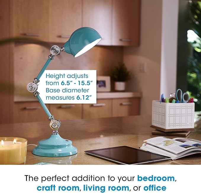 OttLite Revive LED Desk Lamp with ClearSun LED Technology, Turquoise – 3 Brightness Settings, Touch Activated Controls, USB Charging Port & 3 Adjustable Knobs for Precise Lighting - Great for Reading
