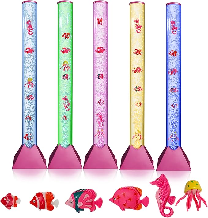 Brewish Sensory Bubble Floor Lamp | 7 Color Changing LED Mood Night Light | Sensory Lamp for Autistic | Fake Aquarium Water Tube | Gift for Kids, Men & Women | Golden Rose Base - 3 Feet
