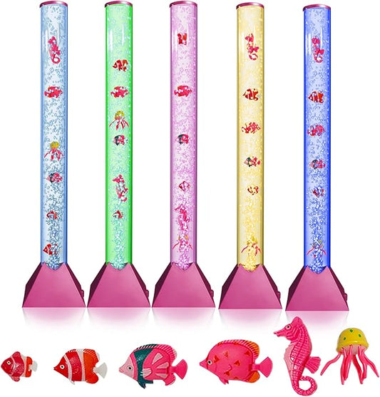 Brewish Sensory Bubble Floor Lamp | 7 Color Changing LED Mood Night Light | Sensory Lamp for Autistic | Fake Aquarium Water Tube | Gift for Kids, Men & Women | Golden Rose Base - 3 Feet