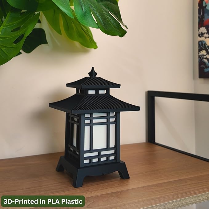 Japanese Pagoda Lantern - Exquisite Japanese Decor for Home and Room | Unique Desk Lamp and Table Lamp Design | Mini Pagoda Transforms Any Space (Jet Black (8.75in Tall))