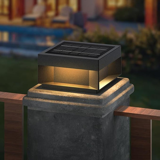 Modern Solar Landscape Post Light, 9.8" Outdoor IP54 Waterproof Luxury Fence Deck Pillar Cap Patio Garden Decoration Lantern Column Lamp with 3 Different Lighting Color