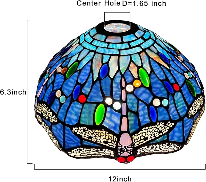 Capulina Tiffany Lamp Shade 12 Inches Wide Accessories Replacement Blue Dragonfly Style Stained Glass Lampshade for Torchiere Floor Lamp and Pendant Light