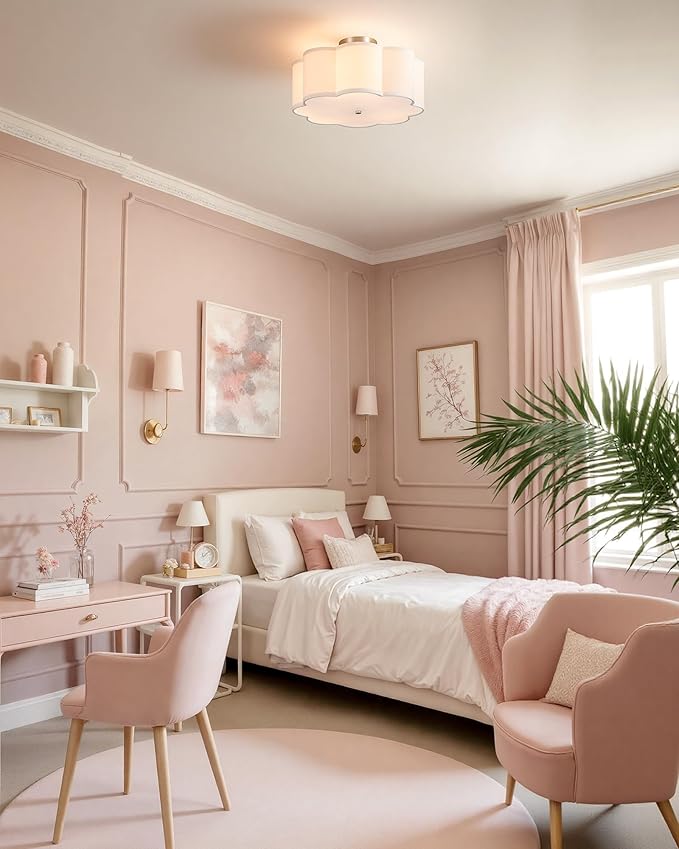 VONLUCE Semi-Flush Mount Ceiling Light, 15.7" Modern 3-Light Ceiling Light Fixture with White Petal-Shaped Shade 3 E26 Sockets for Bedroom Entryway Living Room, Gold Finish, ETL Certificated - Aura Lighting