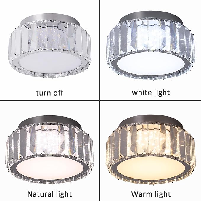 Modern Crystal LED Ceiling Light, Semi Flush Mount Lighting Ceiling Fixture, Ceiling Chandelier Lamp for Living Room, Dining Room, Bedroom, Kitchen, Entryway, Hallway