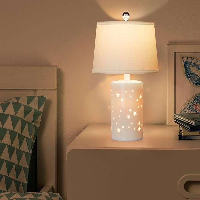 20.5" Modern White Ceramic Table Lamp Set of 2 for Bedroom Living Room Desk Lamp Small Bedside Lamps with Nightlight for Study Room Office Dorm Nightstand Lamp Side Table Lamp-LED Bulbs Include