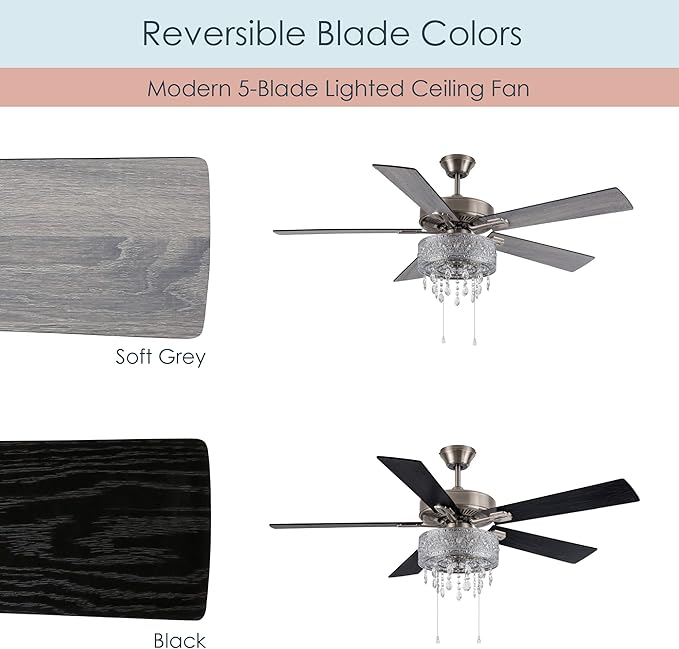 RIVER OF GOODS LED Ceiling Fan with Crystal Chandelier - 52" L x 52" W - Glam Ceiling Fan with Lights