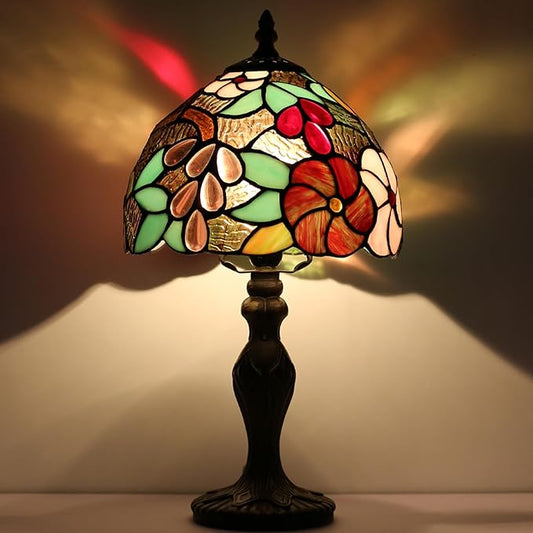 Tiffany Style Lamp Stained Glass Table Lamp 8 x 14.5 Mini Accent Light Grape Design Small Decorative Bedside Reading Memory Lamp
