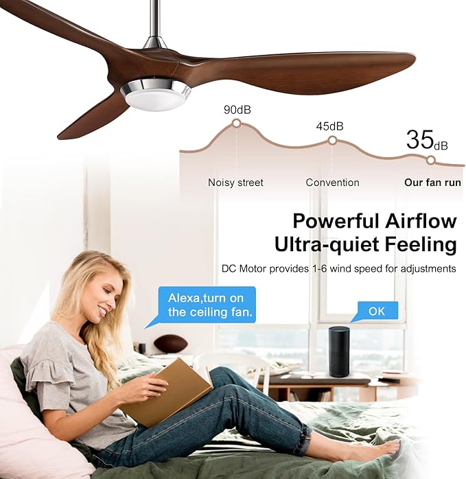 reiga 52 Inch ETL Listed High CFM Quiet DC Motor Smart Ceiling Fans with Lights Remote Control, Indoor 3 Blade Modern Ceiling Fan for Living Room Bedroom Farmhouse - Aura Lighting