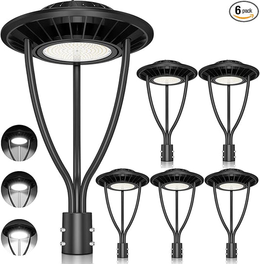 6 PCS 100W LED Post Top Lights with Photocell, DLC ETL Listed Outdoor Pole Light Fixture 14000 LM, 5000K LED Lamp Post Light, IP65 Commercial Street Area Lighting for Parking Lot Yard Garden, 120-277V