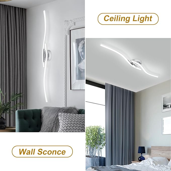 39.37Inch Linear Ceiling Light 6000K Chrome Modern Ceiling Light Fixture 28W Long Flush Mount Ceiling Lamp for Hallway, Kitchen, Bedroom, Dining Room - Aura Lighting
