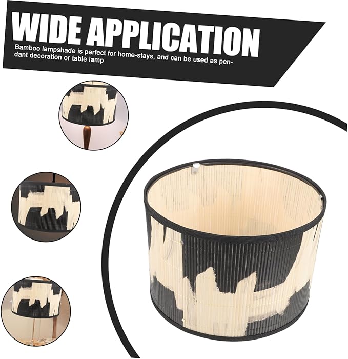 ARTIBETTER Bamboo Lamp Shade Vintage Drum Lampshade Chandelier Lamp Covers Replacement Light Accessory for Pendant Floor Light Home Lighting Accessories