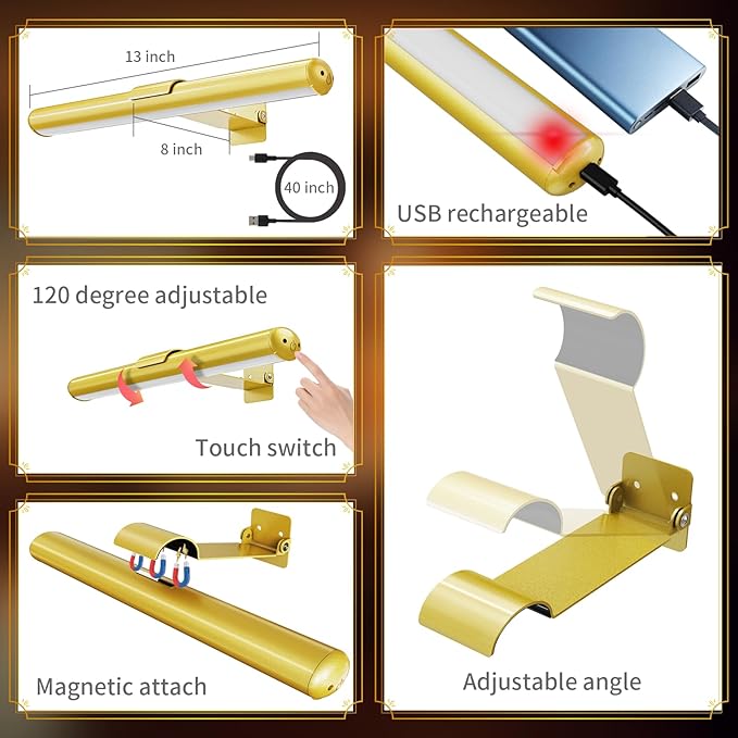 Wireless Picture Light, 16 in Picture Lights for Wall, Dimmable 5200mAh Recharging Battery Picture Light with Remote Control for Wall, Gallery Dartboard Art Bedroom