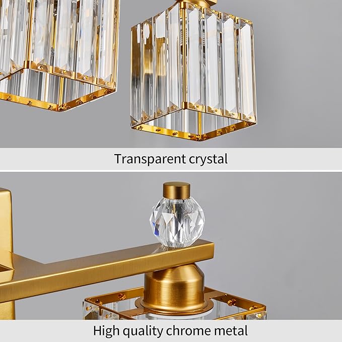 Bathroom Vanity Lights 3-Light Modern Crystal Vanity Light Gold Bathroom Light Fixtures Over Mirror Crystal Bathroom Vanity Lighting Fixtures - Aura Lighting