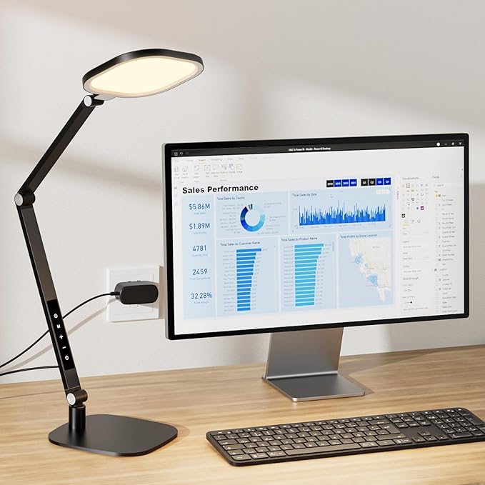 LED Desk Lamp for Home Office, 15W Computer Zoom Lighting with CRI >95, Memory & Timer Function, 1200LM Dimmable Desktop Ring Light for Video Calls, Conference, Reading, Streaming, Study - Aura Lighting
