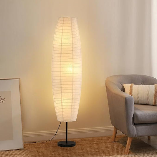 Paper Floor Lamp, White Rice Paper Lamp, 3-Lights, 3 Color Temperature LED Bulbs Included, 54.5in Wabi Sabi Japanese Lantern Standing Light, for Living Room Bedroom Office, 1 Pack