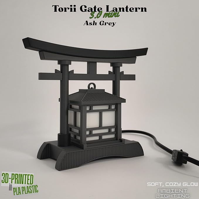 Japanese Torii Gate Lantern - Exquisite Japanese Decor for Home and Room | Unique Desk Lamp and Table Lamp Design | Mini Japanese Lantern Transforms Any Space (Ash Grey)