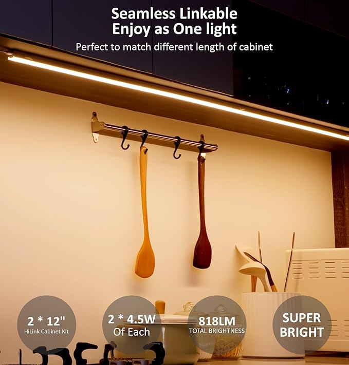 Under Cabinet Lighting Plug in, 12 Inch 2 Pcs, Linkable AC120V 3CCT 3000K/4000K/5000K Ultra Slim, LED Under Cabinet Lights for Counter Light, Kitchen, Shelf, Sink, Workshop, Desk, Bronze