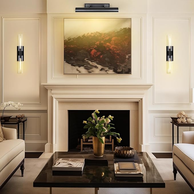Black Picture Light, 24in Bronze Picture Lights for Wall, 4-Light Hardwired Picture Light, Indoor Artwork Lighting, Accent Light for Living Room, Bookcase, Library Display (Includes Bulbs)