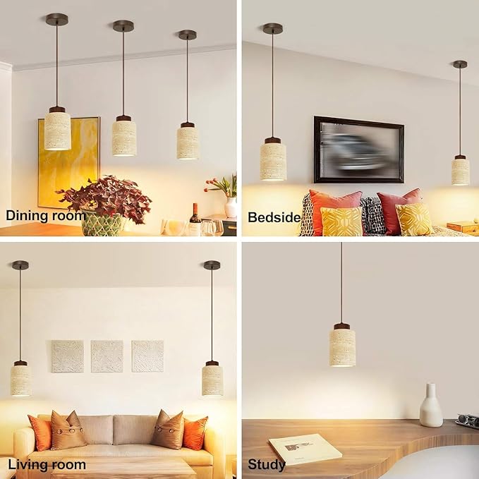 Wabi Sabi Yellow Cave Stone Pendant Light Natural Stone Shade Nordic Wood Chandelier,Japanese Style Lights Natural Stone Lamp For Dining Room Bedside Kitchen Island Hallway