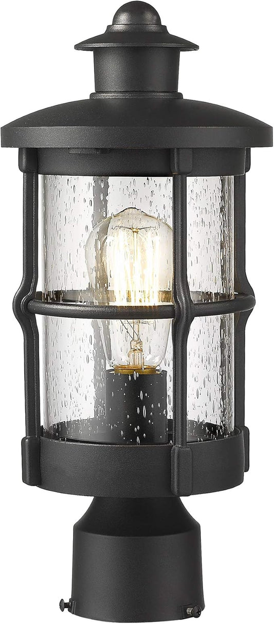 Outdoor Post Lights, Exterior Post Sconce, Outdoor Lamp, Pathway Post Lighting Fixture, Patio Pillar Light in Black Finish with Seeded Glass
