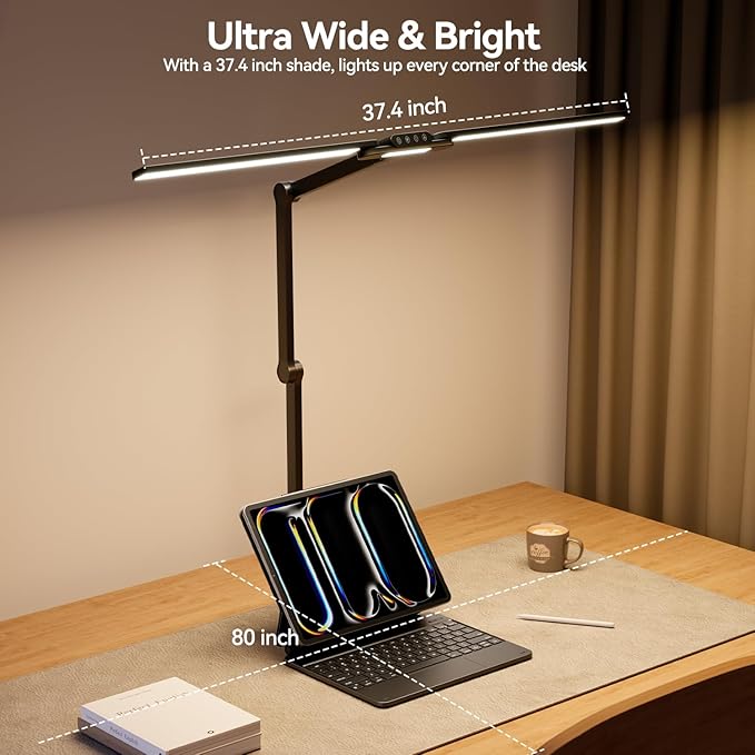 LED Architect Desk Lamp with Clamp - 24W Ultra Bright Adjustable Swing Arm Light for Home Office, 3000 Lumen Auto Dimming Computer Lamp with Stepless Touch Control, Rotatable for Video Calls, Drafting - Aura Lighting