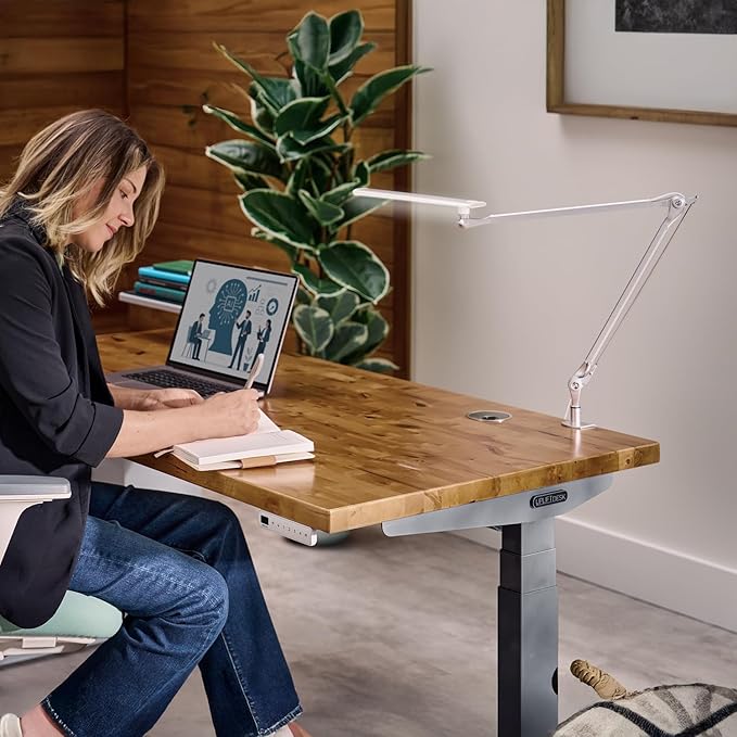 UPLIFTDESK E7 LED Desk Lamp with Clamp, Black Lamp with Silver Base - Aura Lighting