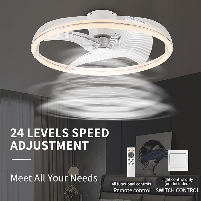 29in LED Ceiling Light with Fan, Ceiling Fan Lights 24 Levels Wind Speeds, Stepless Dimming Light, Modern Fan Lighting for Living Room, Dining Room, Bedroom, Office, 3000-5500K