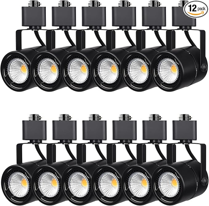 Bulb Replaceable 7.5W H Type Track Lighting Heads, 5500K Cool White No Flicker CRI90+, Dimmable Bright Track Lighting Fixtures Ceiling for Accent Task Wall Art Exhibition, Black 12 Pack - Aura Lighting