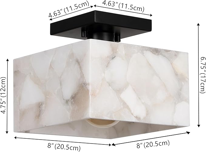 JONATHAN Y 5" White Marbling/Black Modern 1-Light Semi Flush Mount Ceiling Light for Bedroom, Cube White Alabaster Marble Shade, Mid-Century Minimalist Fixture, LED Bulb Included (JYL1203B)