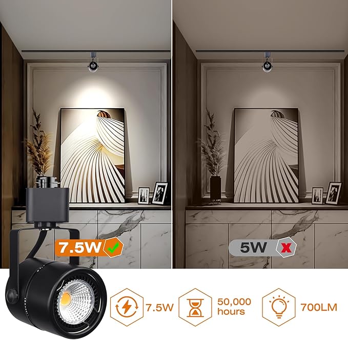 Bulb Replaceable 7.5W H Type Track Lighting Heads, 5500K Cool White No Flicker CRI90+, Dimmable Bright Track Lighting Fixtures Ceiling for Accent Task Wall Art Exhibition, Black 12 Pack - Aura Lighting