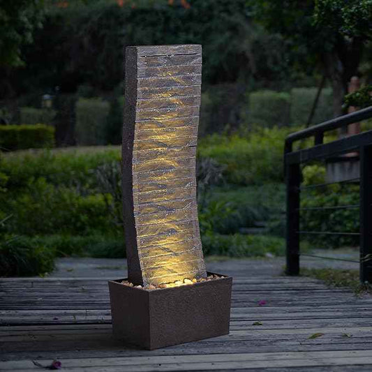 Curved Outdoor Waterfall Fountain, 36.2" Elegant Outdoor Water Fountain with LED Lights for Patio, Garden, Backyard, Modern Large Relaxing Water Feature (24382)