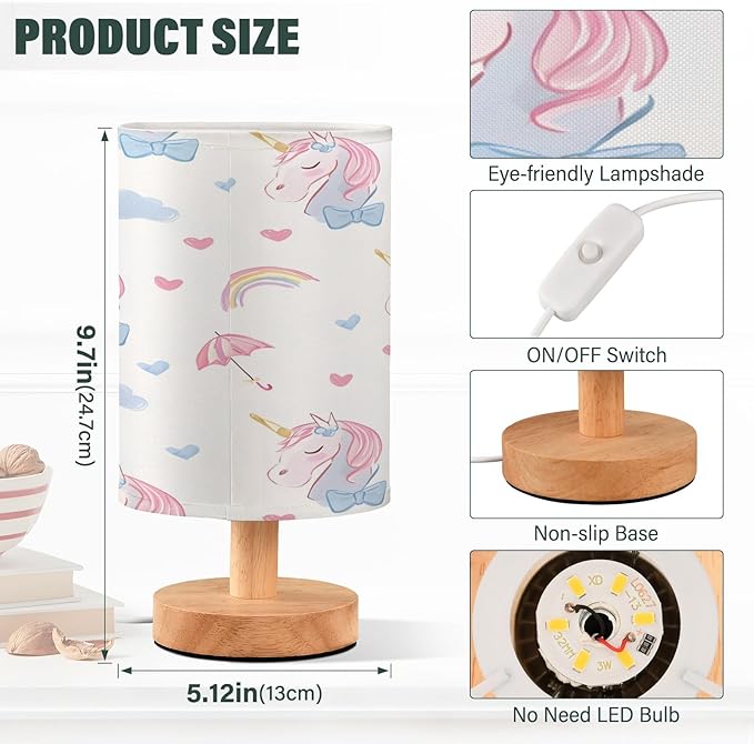 Bolaz Small Table Lamp for Bedroom Unicorn Rainbow Umbrella Pattern Table Lamp Nightstand Lamp for Livingroom Office Reading Working Table Desk