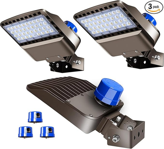 22500lm LED Parking lot Light Trunnion Dusk to Dawn 150W LED FloodLights Outdoor Wall Mount Security Commercial 85-277V IP65 Waterproof 5500K Shoebox Barn Light for Yard,Street 3 Pack
