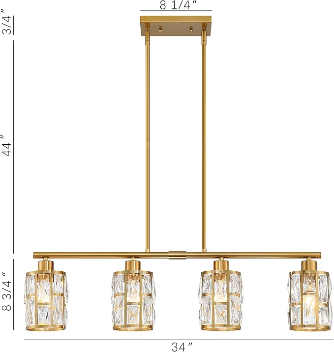 MEXO Crystal Pendant Light Fixture for Kitchen Island Dining Room, Farmhouse Chandelier Gold Close to Ceiling Lightings Over Table, 10068-GD