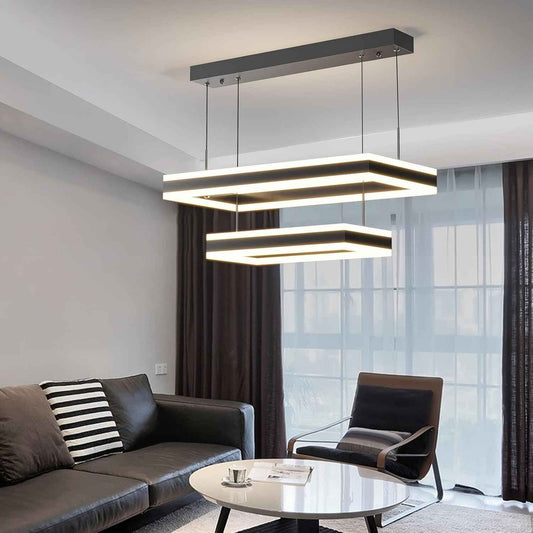 Modern LED Chandelier, 2-Light Ceiling Chandelier Pro for Dining Room Light Fixtures Hanging Color Temperature and Height Adjustable Chandeliers for Living Room, Bedroom, Kitchen (15.7+23.6 Inches)