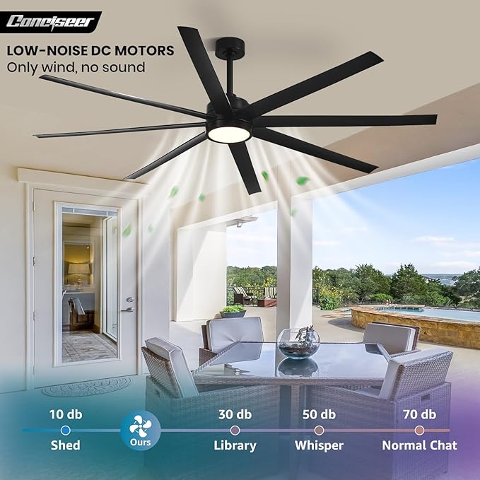Ceiling Fans with Lights, 84 Inch Ceiling Fan with Light and Remote,Living Room Library Cafe Outdoor/Industrial, 3CCT 8 Blades 6 Speed Reversible Quiet DC Motor, Black/A