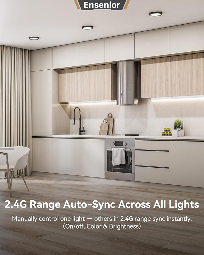 Ensenior 12 Inch Hand Wave LED Under Cabinet Lighting Plug in or Hardwired with Dimmable 5CCT CRI 90+ 2.4G Wireless Sync, Under Counter Lights with for Kitchen, 120V, 8W 500LM
