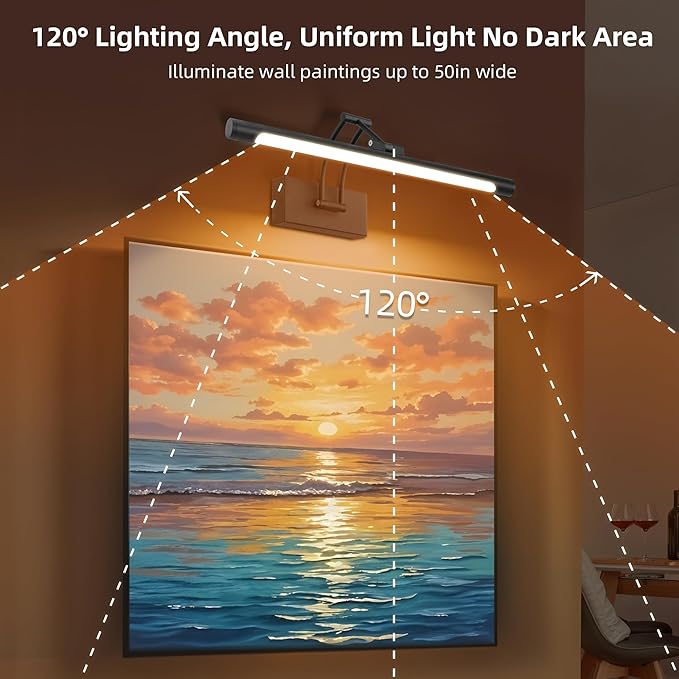 16“ Black Wireless Picture Lights for Wall, Battery Operated Picture Light with Remote Timer, Rechargeable Art Lighting for Paintings 3000K/4000K/6000K Dimmable Frame Photo Dartboard Gallery Light