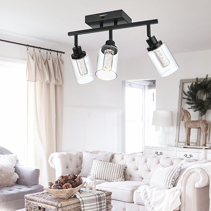 MELUCEE 3 Lights LED Track Lighting Kit Ceiling Bathroom Vanity Light Fixtures Wall Mounted Lamp Black Finished with Flexibly Rotatable Light Heads, Built-in LED Chips, 5-Color Temperature Adjustable - Aura Lighting