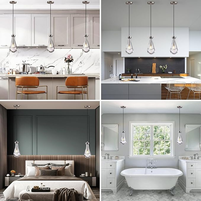 Raindrop Pendant Lights Set of Two, Nickel Pendant Lights Kitchen Island, Indoor Pendant Lighting, Pendant Light Fixtures, Pendant Light for Kitchen Island Bedroom Bathroom