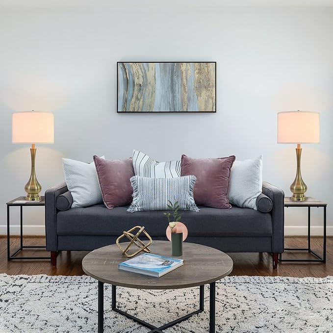 Touch Lamp for Bedrooms Set of 2, 3-Way Dimmable Nightstand Lamp Sets with Linen Fabric Shade, Bedside Lamp with USB Port & E26 Socket, Modern Tall Table Lamp for Bedroom, Living Room, Office